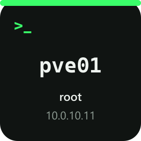 A single host key for pve01, showing a prompt symbol, the name pve01, the user root and the address 10.0.10.11.